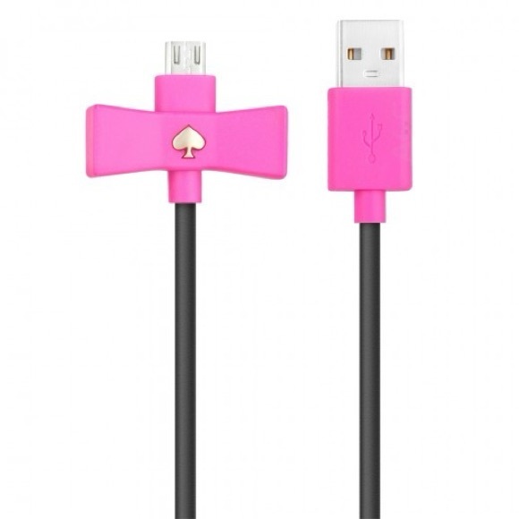 Kate Spade New York Bow Micro USB Cable 3.3 ft Charge & Sync Pink Black NIB - Picture 1 of 5